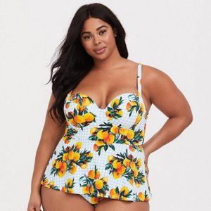 TORRID BLUE GINGHAM & ORANGES PUSH-UP DEMI ONE PIECE SWIMSUIT